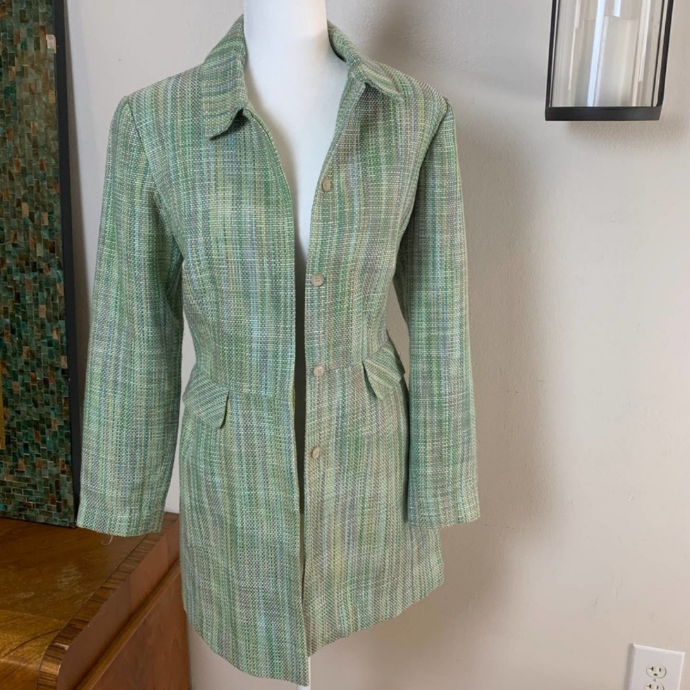 Worthington Green and Blue Trench Coat with Classic Collar